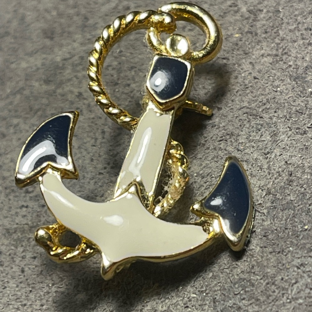 Vintage Gold and Navy Anchor Brooch